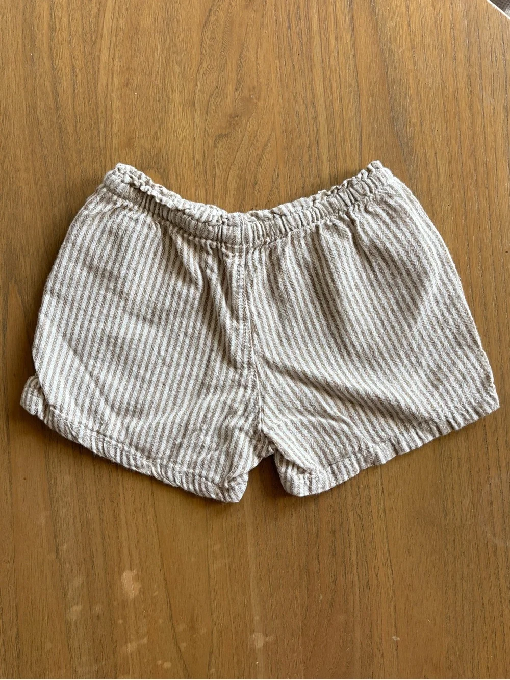 Old Navy Toddler Linen Blend Beige & White Striped Drawstring Shorts